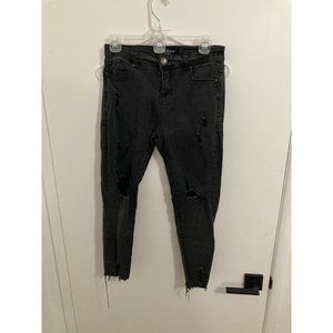 Enjean Denim Co. Girls Distressed Skinny Stretch Ankle Jeans, Black, Size 9